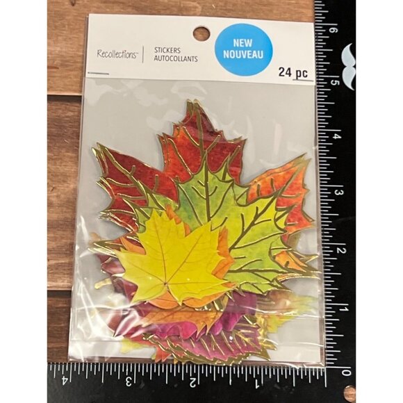 2021 MICHAELS 666054 SET OF 24 LEAF STICKERS FALL AUTUMN MAPLE EMBELLISHMENT - Picture 4 of 4